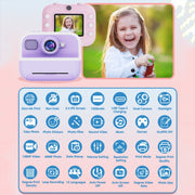M8 2.4-Inch 1080P HD 2400W Pixel Dual-Camera Children Thermal Printing Camera, Color: Blue+32GB