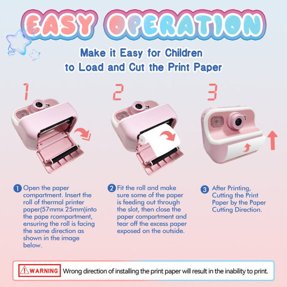 M8 2.4-Inch 1080P HD 2400W Pixel Dual-Camera Children Thermal Printing Camera, Color: Pink