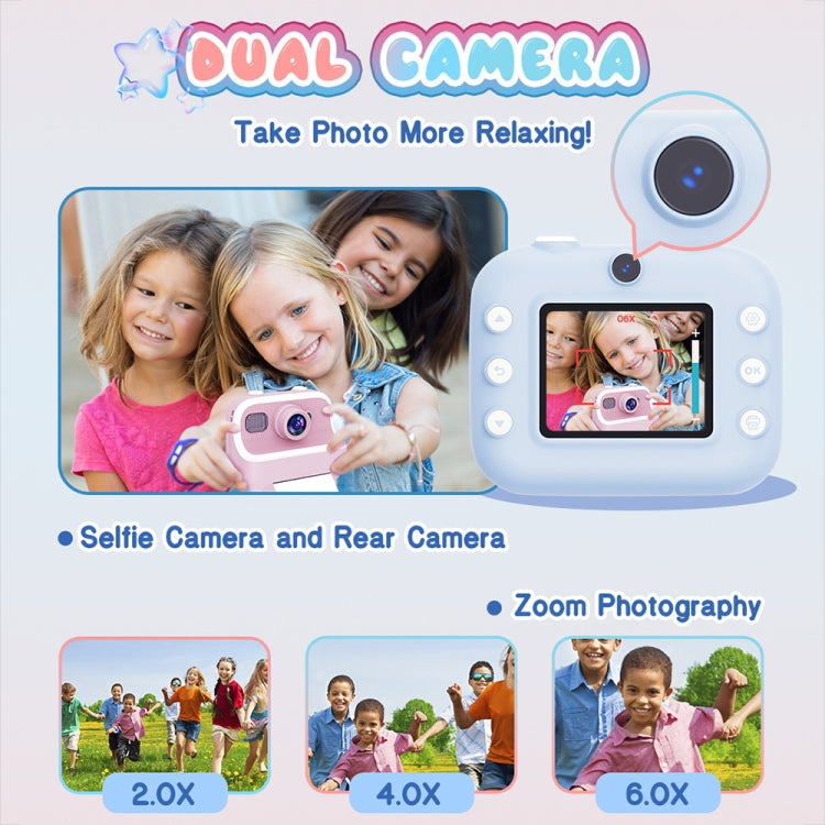M8 2.4-Inch 1080P HD 2400W Pixel Dual-Camera Children Thermal Printing Camera, Color: Purple