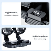 5V USB Port Car Dual-head Fan Circulation Fan(White)