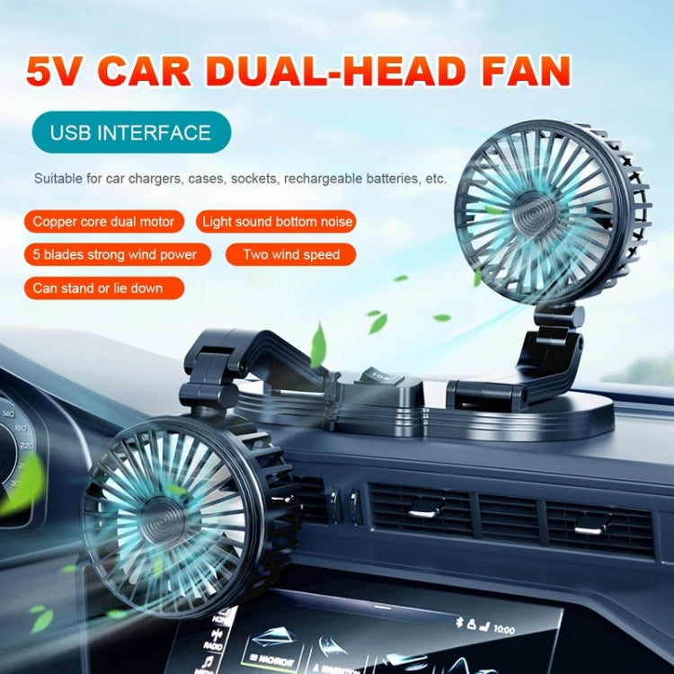 5V USB Port Car Dual-head Fan Circulation Fan(White)