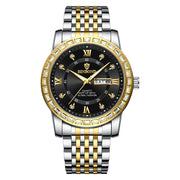 BINBOND B2202 Diamond Dual-calendar Luminous Quartz Watch, Color: Inter-gold-Black