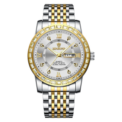 BINBOND B2202 Diamond Dual-calendar Luminous Quartz Watch, Color: Inter-gold-White - free shipping - PMC Jewellery - Order now!
