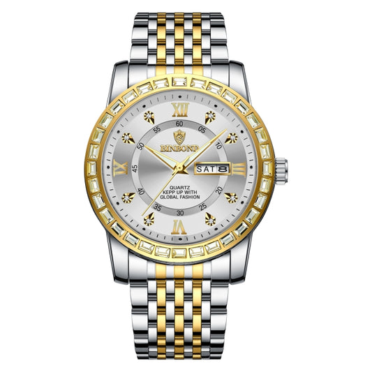 BINBOND B2202 Diamond Dual-calendar Luminous Quartz Watch, Color: Inter-gold-White - free shipping - PMC Jewellery - Order now!