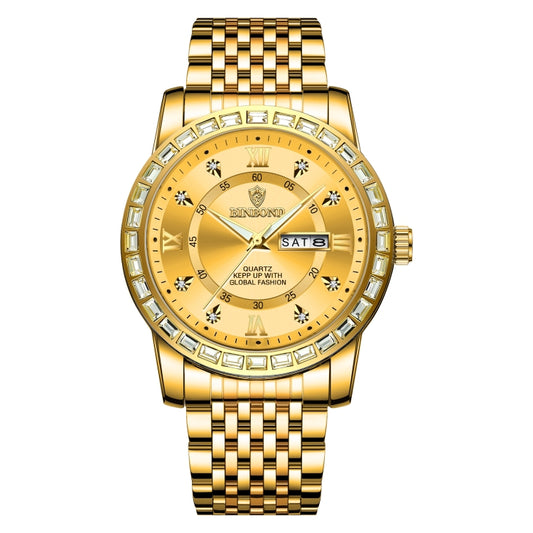 BINBOND B2202 Diamond Dual-calendar Luminous Quartz Watch, Color: Full-gold-Gold - free shipping - PMC Jewellery - Order now!