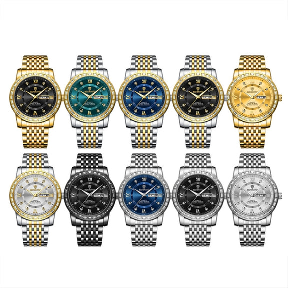 BINBOND B2202 Diamond Dual-calendar Luminous Quartz Watch, Color: Full-gold-Black