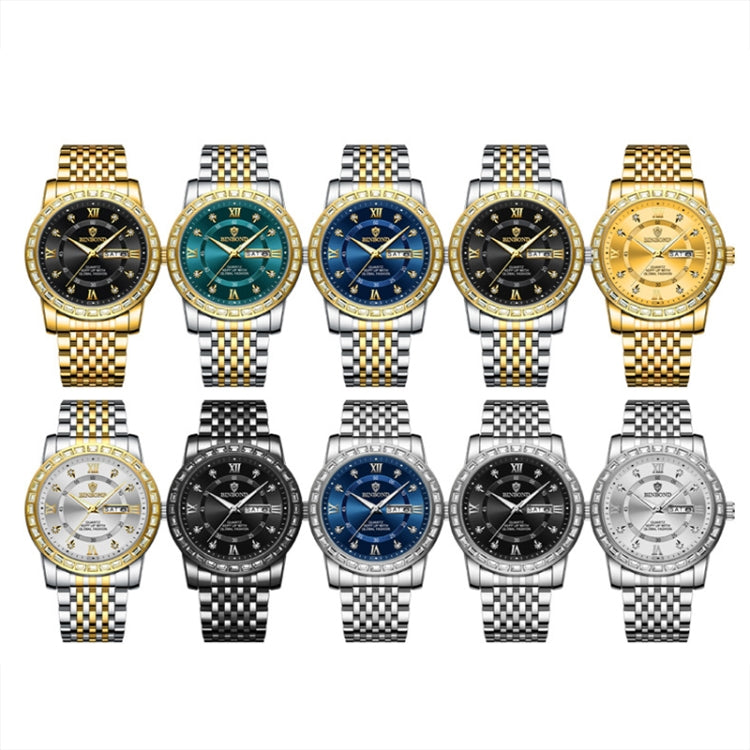 BINBOND B2202 Diamond Dual-calendar Luminous Quartz Watch, Color: Full-gold-Black