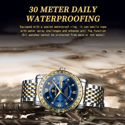 BINBOND B2202 Diamond Dual-calendar Luminous Quartz Watch, Color: Inter-gold-Green - free shipping - PMC Jewellery - Order now!