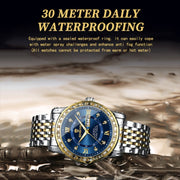 BINBOND B2202 Diamond Dual-calendar Luminous Quartz Watch, Color: Inter-gold-Green