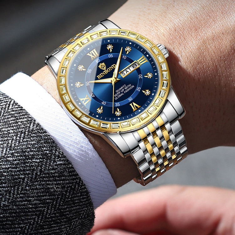 BINBOND B2202 Diamond Dual-calendar Luminous Quartz Watch, Color: Inter-gold-White - free shipping - PMC Jewellery - Order now!