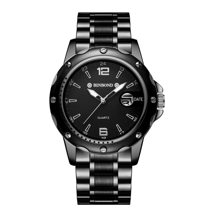 BINBOND B9696 Outdoor Calendar Luminous Waterproof Quartz Watch, Color: Black Steel-Black-White Nail - free shipping - PMC TechLife - Order now!