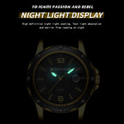 BINBOND B9696 Outdoor Calendar Luminous Water-resistant Quartz Watch, Color: Black Steel-Black-White Nail