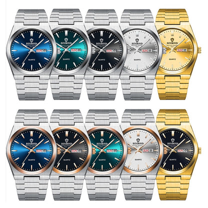 BINBOND B102 Dual-calendar Leisure Waterproof Luminous Quartz Watch, Color: White Steel-Blue - free shipping - PMC Jewellery - Order now!
