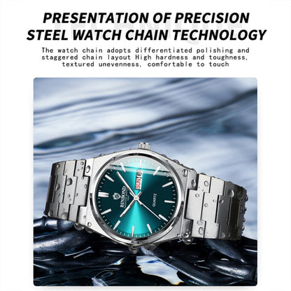 BINBOND B102 Dual-calendar Leisure Waterproof Luminous Quartz Watch, Color: White Steel-Blue - free shipping - PMC Jewellery - Order now!