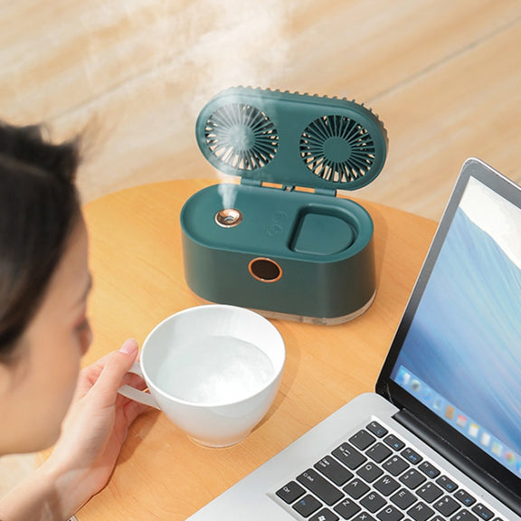 WT-818 Dual-leaf Spray Smart Digital Display Desktop Fan Night Light Humidification Cooler(Green)