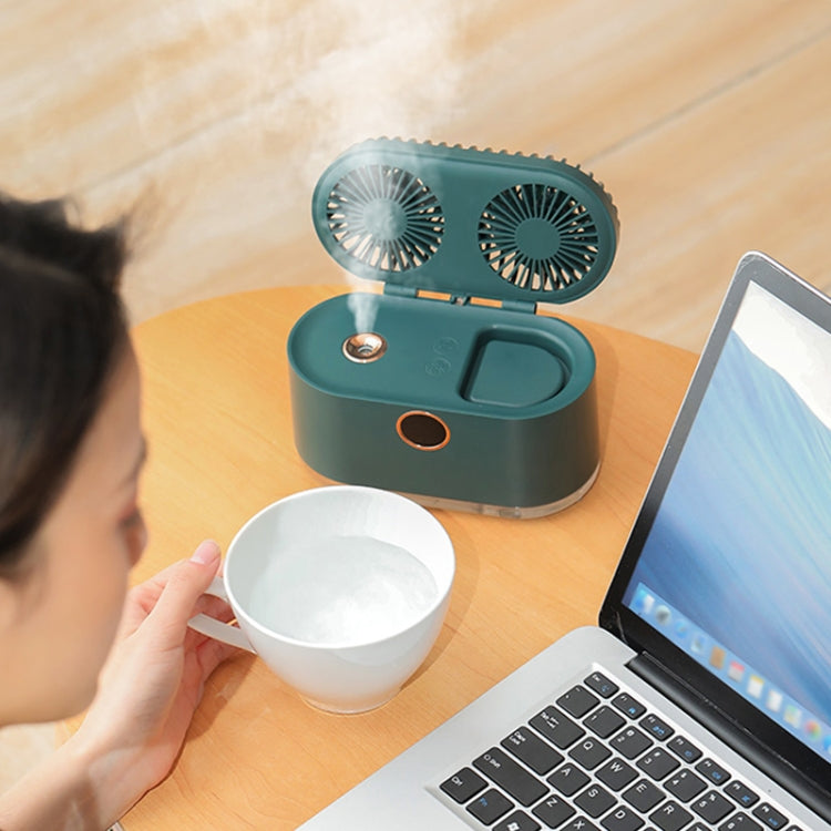WT-818 Dual-leaf Spray Smart Digital Display Desktop Fan Night Light Humidification Cooler(Green)