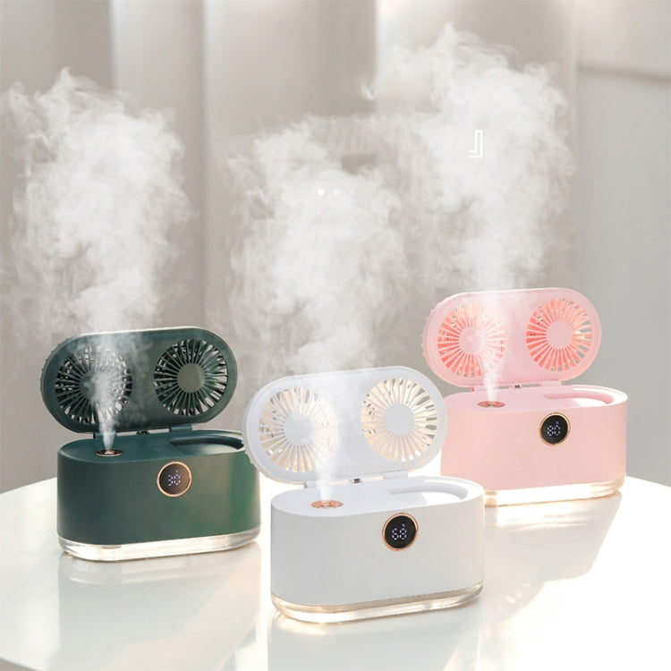 WT-818 Dual-leaf Spray Smart Digital Display Desktop Fan Night Light Humidification Cooler(White)
