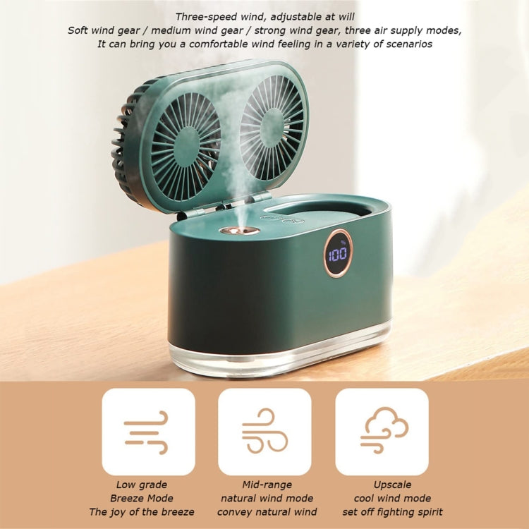 WT-818 Dual-leaf Spray Smart Digital Display Desktop Fan Night Light Humidification Cooler(Green)