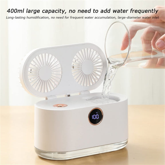 WT-818 Dual-leaf Spray Smart Digital Display Desktop Fan Night Light Humidification Cooler(Green)