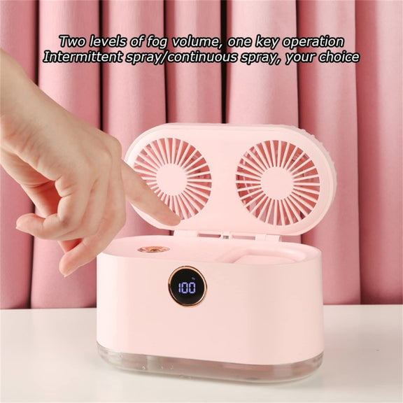 WT-818 Dual-leaf Spray Smart Digital Display Desktop Fan Night Light Humidification Cooler(Green)
