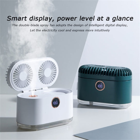 WT-818 Dual-leaf Spray Smart Digital Display Desktop Fan Night Light Humidification Cooler(Green)