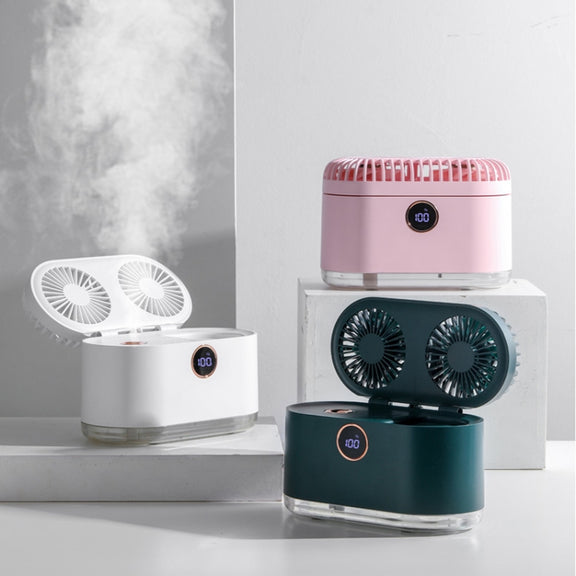 WT-818 Dual-leaf Spray Smart Digital Display Desktop Fan Night Light Humidification Cooler(White)