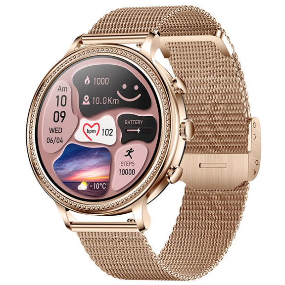 V60 1.39 Inch Wellness Tracking Multifunctional Water-resistant Bluetooth Call Smart Watch, Color: Gold Steel