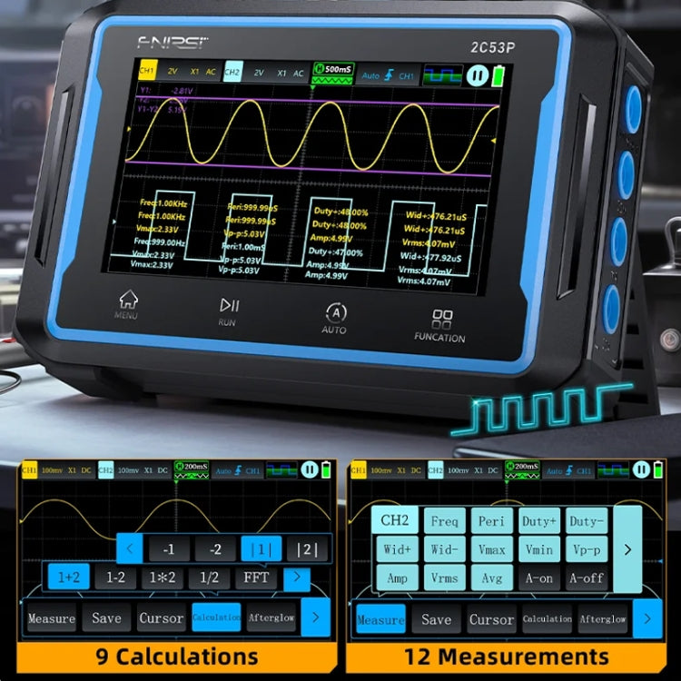 FNIRSI 2C53P Dual Channel Flat Panel Digital Oscilloscope Multimeter Signal Generator 3 In 1(Black)