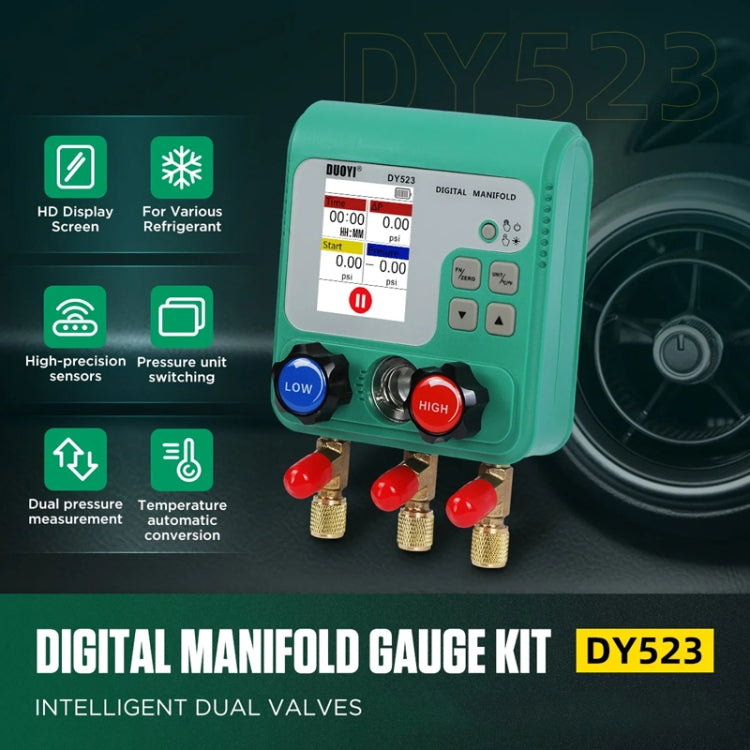 2pcs / Set DUOYI DY523 Automotive Vacuum Pressure Gauge Liquid Charge Fluorine Repair Electronic Refrigerant Meter