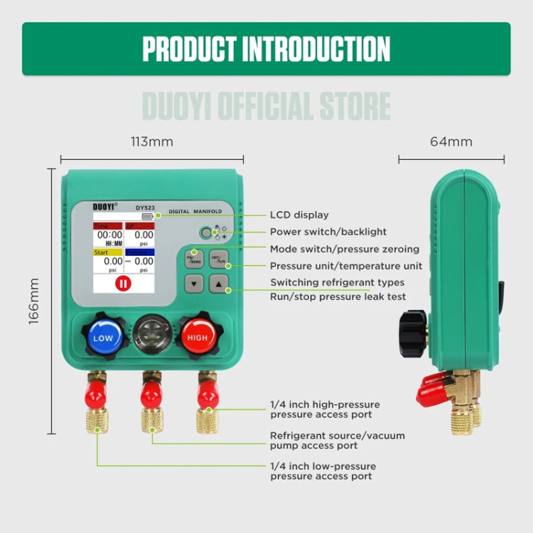 11pcs / Set DUOYI DY523 Automotive Vacuum Pressure Gauge Liquid Charge Fluorine Repair Electronic Refrigerant Meter - free shipping - PMC TechLife - Order now!