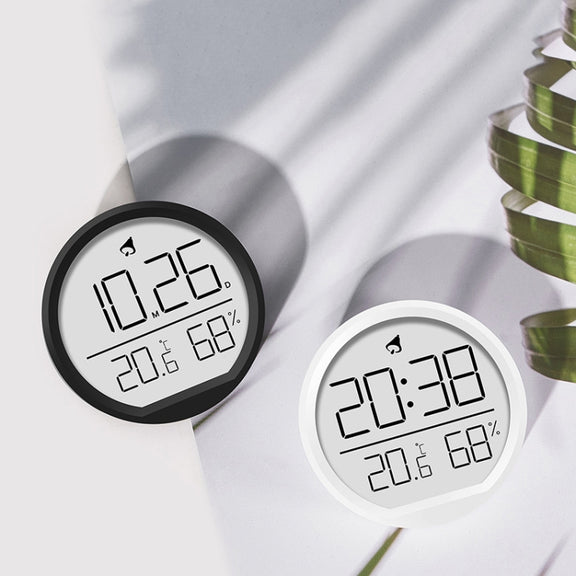 Slim Magnetic Thermometer And Hygrometer Clock Home Wall-Mounted Electronic Clock(Black)