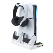 For PS5 Slim iplay HA-8006 Console Multifunctional Cooling Dock Handle Dual Charging Stand Handle Headphone Organizer(White)
