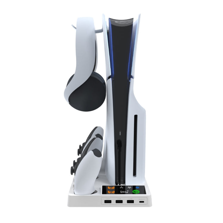 For PS5 Slim iplay HA-8006 Console Multifunctional Cooling Dock Handle Dual Charging Stand Handle Headphone Organizer(White) - free shipping - PMC Jewellery - Order now!