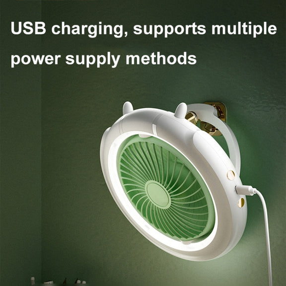 Night Light Desktop Folding Fan Outdoor Camping Hanging Mini Fan, Color: Green Upgraded