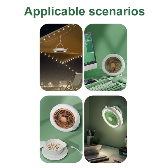 Night Light Desktop Folding Fan Outdoor Camping Hanging Mini Fan, Color: Green Basic
