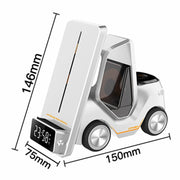 T20 5-in-1 Car-shaped Desktop Alarm Clock Wireless Charger with Atmosphere Light(Yellow)