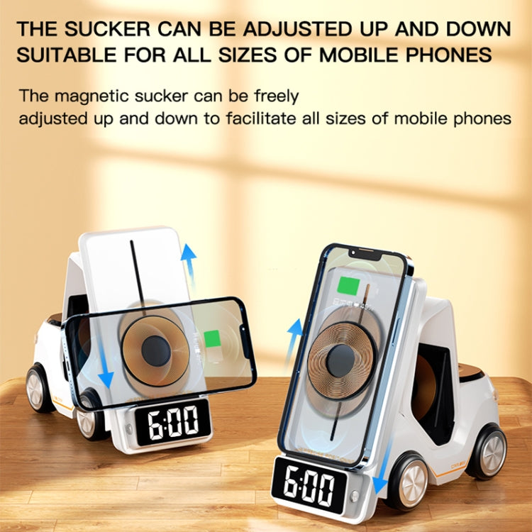 T20 5-in-1 Car-shaped Desktop Alarm Clock Wireless Charger with Atmosphere Light(Yellow)