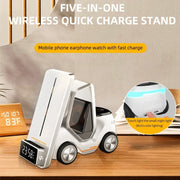 T20 5-in-1 Car-shaped Desktop Alarm Clock Wireless Charger with Atmosphere Light(Yellow)