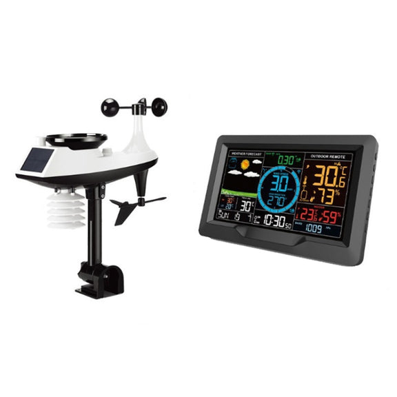 Wireless Weather Station Wind Speed Rain And Wind Direction Detection Weather Forecast Clock(Black)