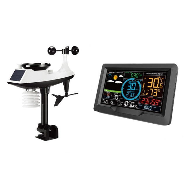 Wireless Weather Station Wind Speed Rain And Wind Direction Detection Weather Forecast Clock(Black)