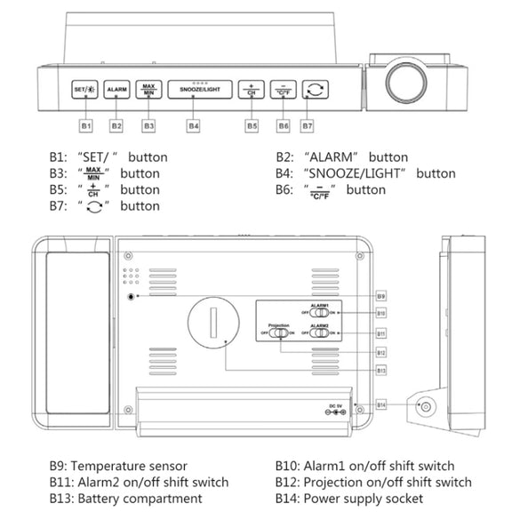 Household Color Screen Temperature And Humidity Meter Weather Forecast Projection Clock, Model: UK Plug