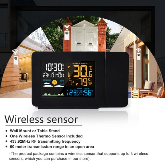 Household Color Screen Temperature And Humidity Meter Weather Forecast Projection Clock, Model: UK Plug