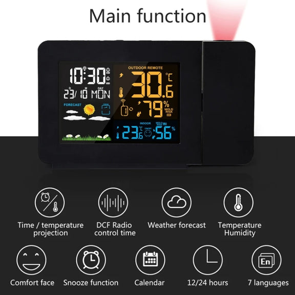 Household Color Screen Temperature And Humidity Meter Weather Forecast Projection Clock, Model: UK Plug