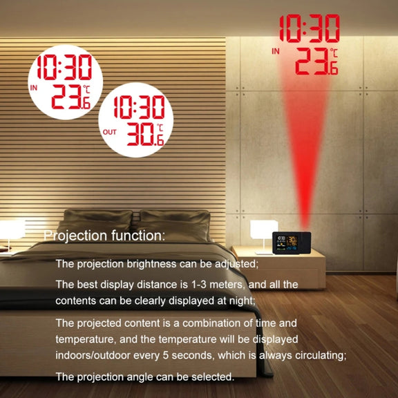 Household Color Screen Temperature And Humidity Meter Weather Forecast Projection Clock, Model: UK Plug