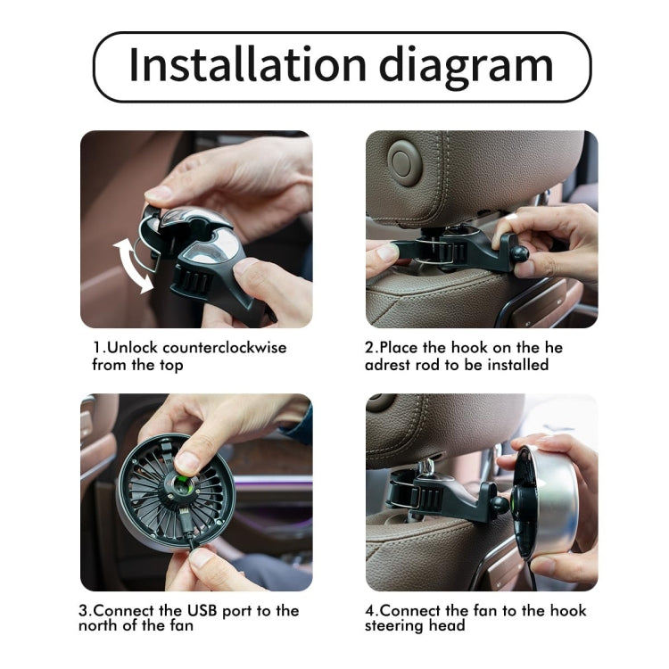 FE052 RGB Color Light USB Plug-in Clip-on Car Rear Seat Headrest Fan(Black Silver) - Heating & Fans by PMC TechLife | Online Shopping South Africa | PMC TechLife | Buy Now Pay Later Mobicred