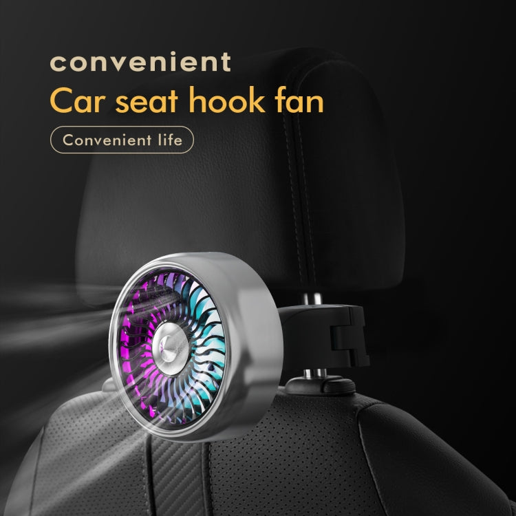FE052 RGB Color Light USB Plug-in Clip-on Car Rear Seat Headrest Fan(Black Silver) - Heating & Fans by PMC TechLife | Online Shopping South Africa | PMC TechLife | Buy Now Pay Later Mobicred