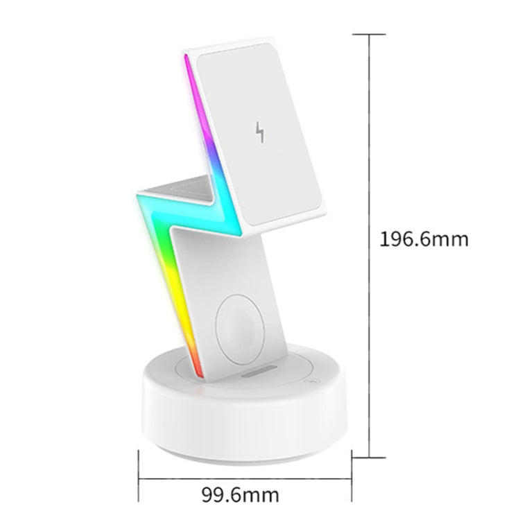 For Apple Series 3 In 1 RGB Light Magsafe Magnetic Mobile Phone Holder Wireless Charger(White)