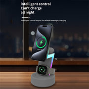 For Apple Series 3 In 1 RGB Light Magsafe Magnetic Mobile Phone Holder Wireless Charger(Black)