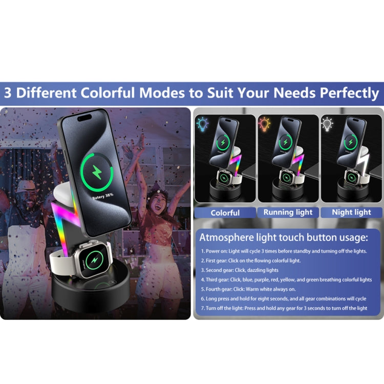 For Apple Series 3 In 1 RGB Light Magsafe Magnetic Mobile Phone Holder Wireless Charger(Black)