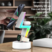 For Apple Series 3 In 1 RGB Light Magsafe Magnetic Mobile Phone Holder Wireless Charger(Black)
